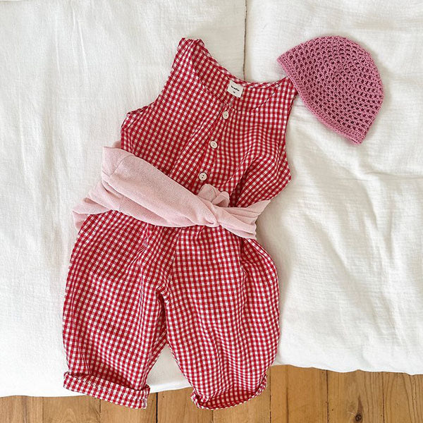 Bongbong Jumpsuit Korean toddler jumpsuit in red check made in Korea