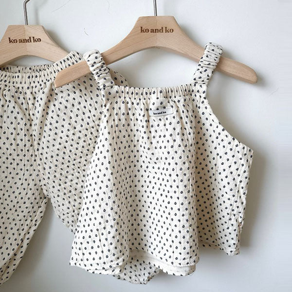 Organic Banded Top - Polka Dot Korean toddler tops in cream dot made in Korea