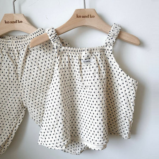 Organic Banded Top - Polka Dot Korean toddler tops in cream dot made in Korea