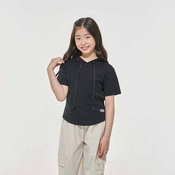Ribbed Hoodie Tee Korean juniors t-shirt in ivory made in Korea