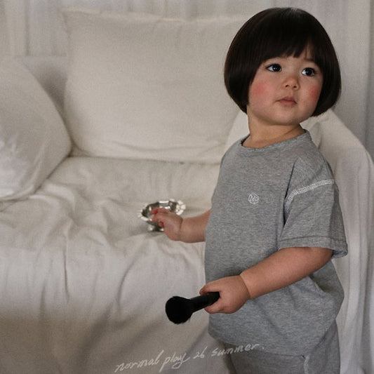 French Single Short Sleeve Tee Korean infant t-shirt in melange made in Korea