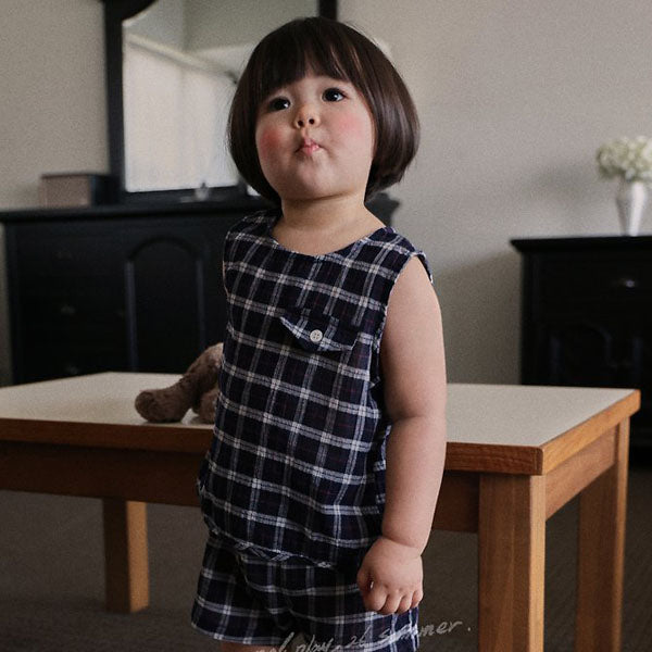 Leaf Blouse Korean infant blouse in navy made in Korea