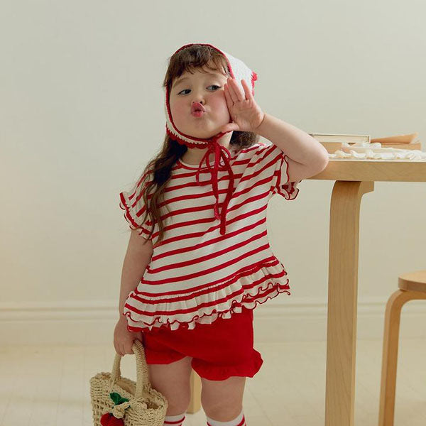 Lucky Ruffle Tee Korean toddler t-shirt in red made in Korea