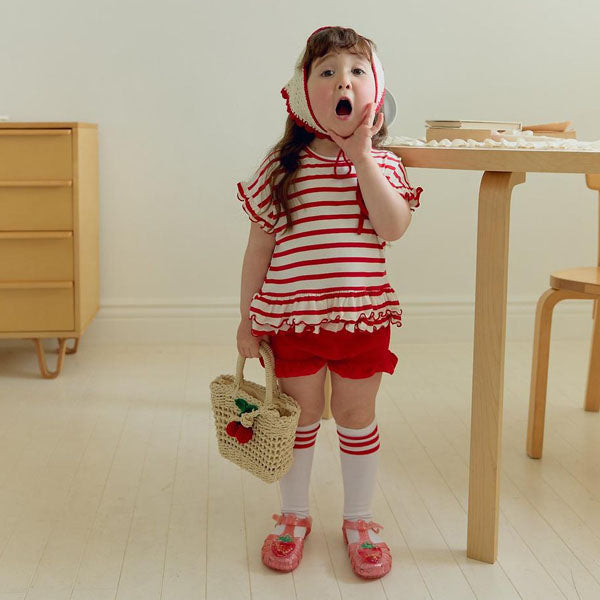 Vicky Ruffle Pants Korean toddler pants in red made in Korea