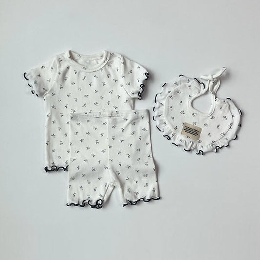 Blueberry Flower Set-Up Korean infant set in ivory made in Korea