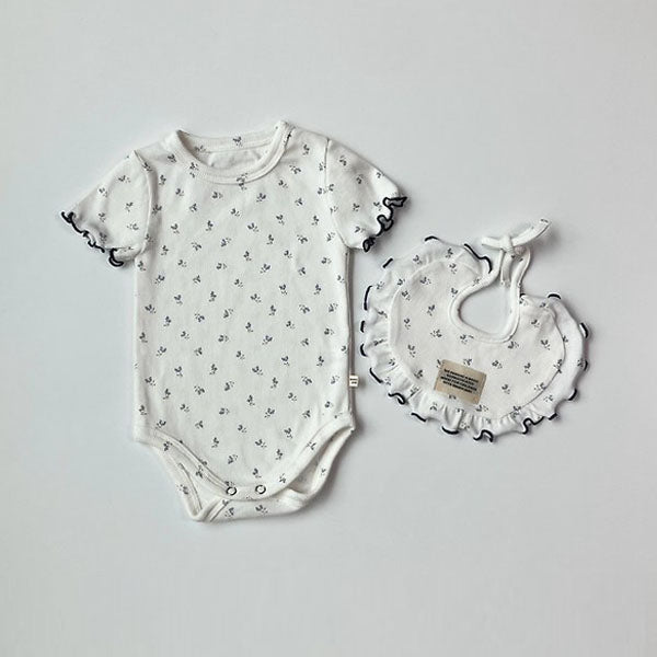 Blueberry Flower Bodysuit Korean infant bodysuit in ivory made in Korea
