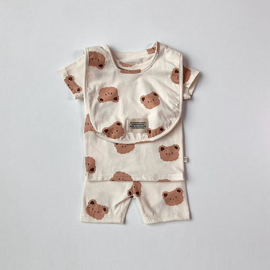 Mongle Bear Set-Up Korean infant set in cream made in Korea