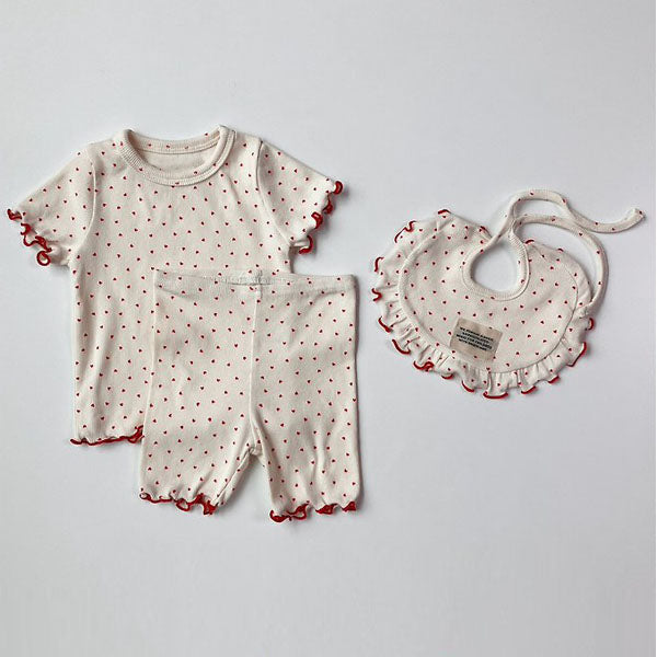 Heart Short Sleeve Set-Up Korean infant set in cream made in Korea