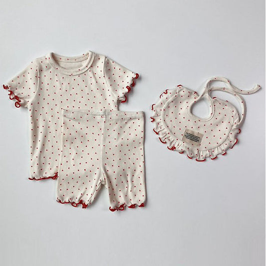 Heart Short Sleeve Set-Up Korean infant set in cream made in Korea