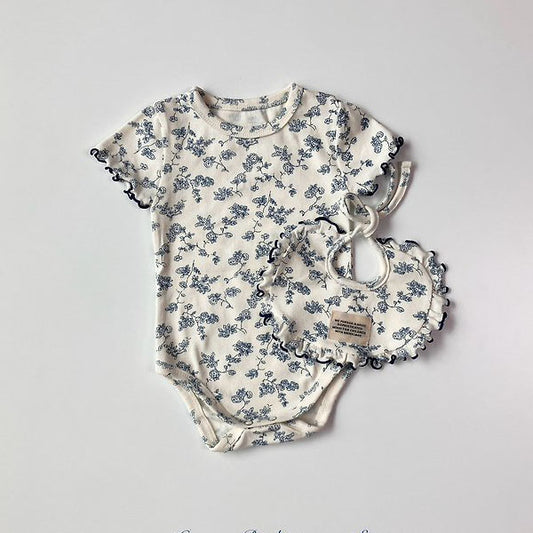 Flower Short Sleeve Bodysuit Korean infant bodysuit in ivory made in Korea