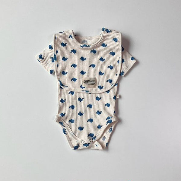 Blue Whale Short Sleeve Bodysuit Korean infant bodysuit in ivory made in Korea
