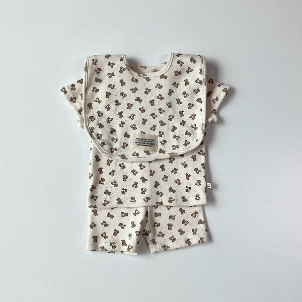 Bear Short Sleeve Set-Up Korean infant set in cream made in Korea