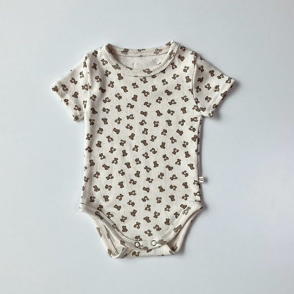 Bear Short Sleeve Bodysuit Korean infant bodysuit in cream made in Korea