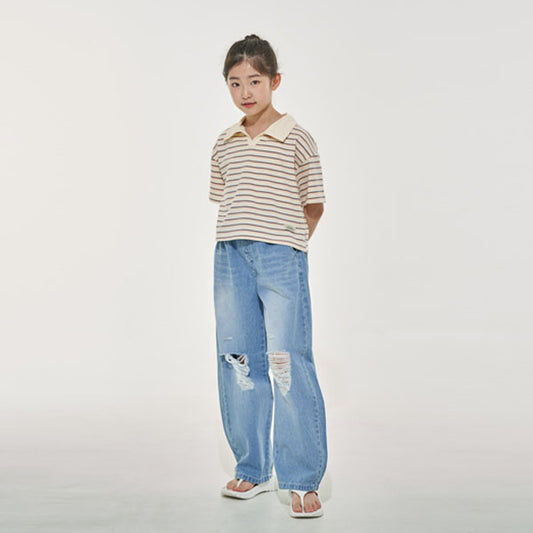 Curved Vintage Pants Korean juniors pants in blue denim made in Korea