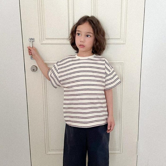 Multi Stripe Short Sleeve Tee Korean toddler t-shirt in red made in Korea