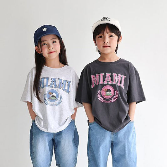 Miami Tee Korean toddler t-shirt in light heather made in Korea