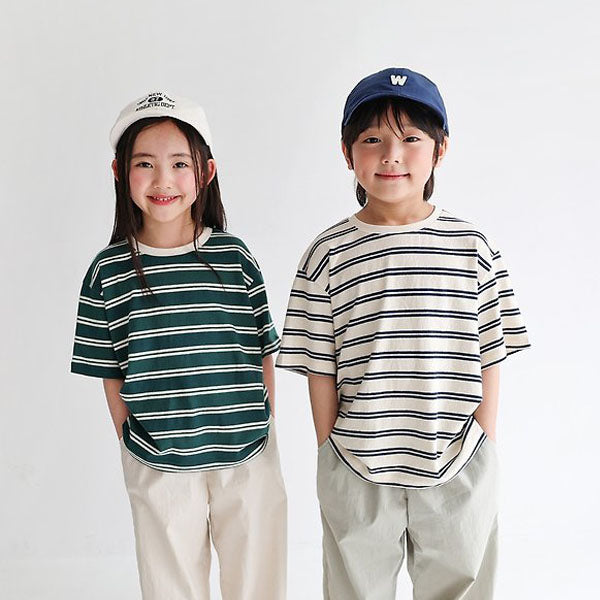 Milano Stripe Tee Korean toddler t-shirt in cream navy made in Korea