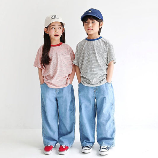 Aqua Wide Denim Korean toddler pants in one color made in Korea