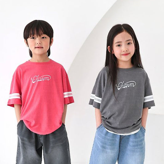 Charming Tee Korean toddler t-shirt in pigment charcoal made in Korea