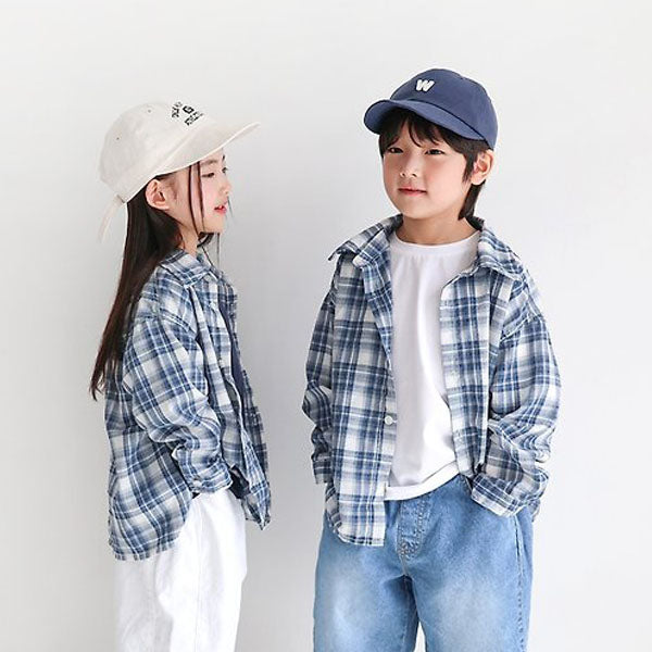 Holiday Check Shirt Korean toddler shirt in one color made in Korea