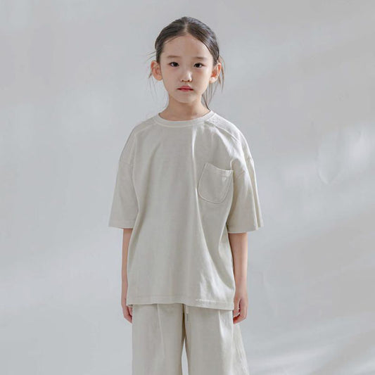 Summer Dyed Pocket Tee Korean toddler t-shirt in cream made in Korea