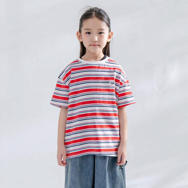 Draw Patch Stripe Tee Korean toddler t-shirt in red made in Korea