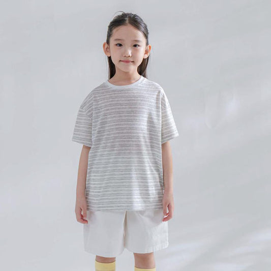 Tencel Stripe Short Sleeve Tee Korean toddler t-shirt in gray made in Korea