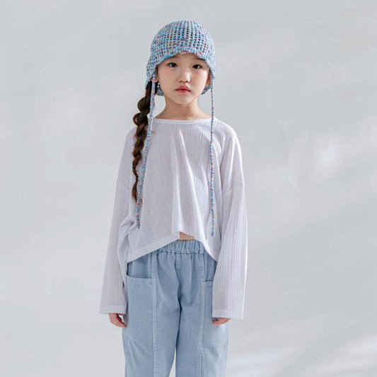 Soft Cropped Long Sleeve Tee Korean toddler t-shirt in white made in Korea