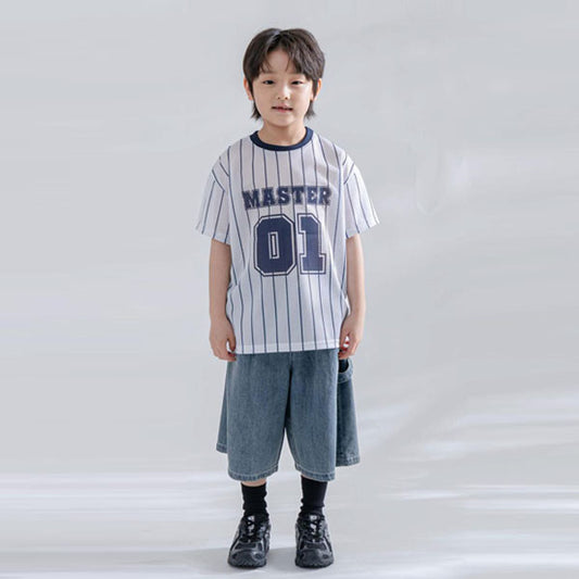 Summer Bermuda Denim Pants Korean toddler pants in blue denim made in Korea