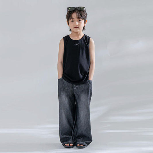 Summer Slub Denim Pants Korean toddler pants in blue denim made in Korea