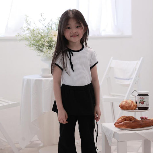 Mini Ribbon Ribbed Tee Korean toddler t-shirt in gray made in Korea