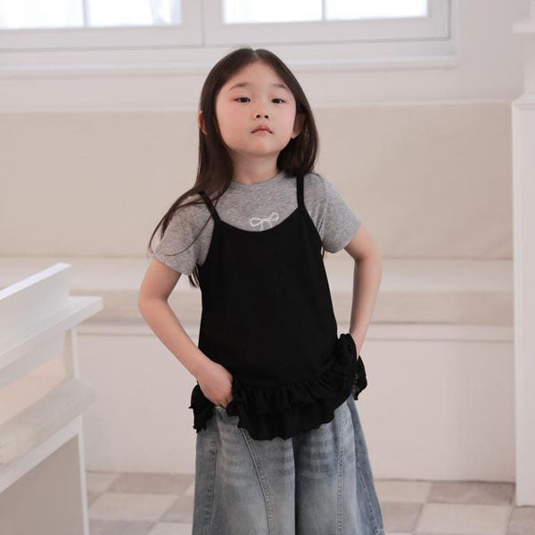 Cozy Ruffle Top Korean toddler tops in black made in Korea