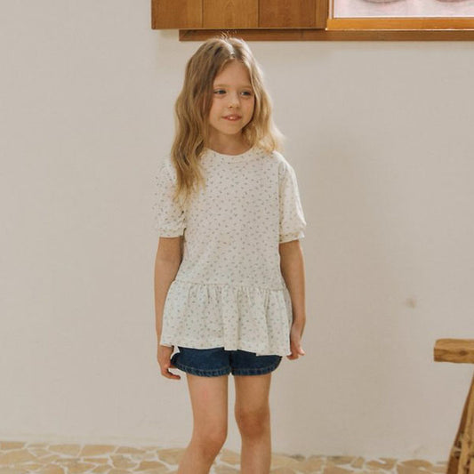 Puff Ruffle Tee Korean toddler t-shirt in ivory made in Korea