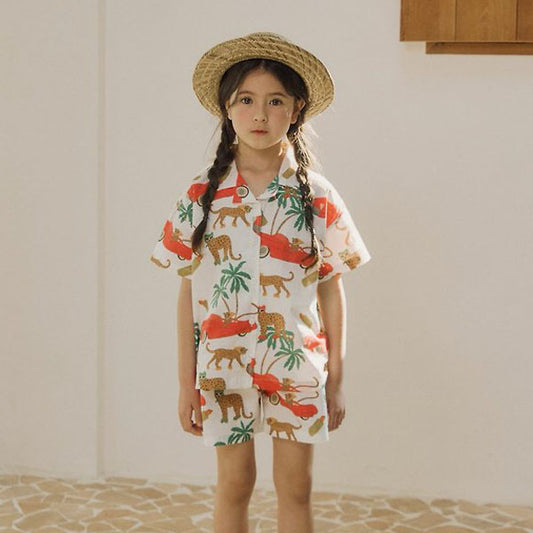 Big Cheetah Shirt Korean toddler shirt in white made in Korea