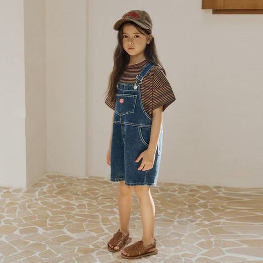 Focus Overall Pants - Dark Wash Denim Korean toddler overall in deep blue made in Korea