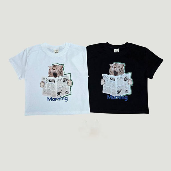 Cat Morning Tee Korean toddler t-shirt in ivory made in Korea