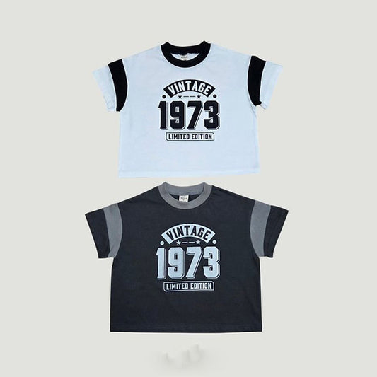 Vintage Color-Block Print Tee Korean toddler t-shirt in ivory made in Korea