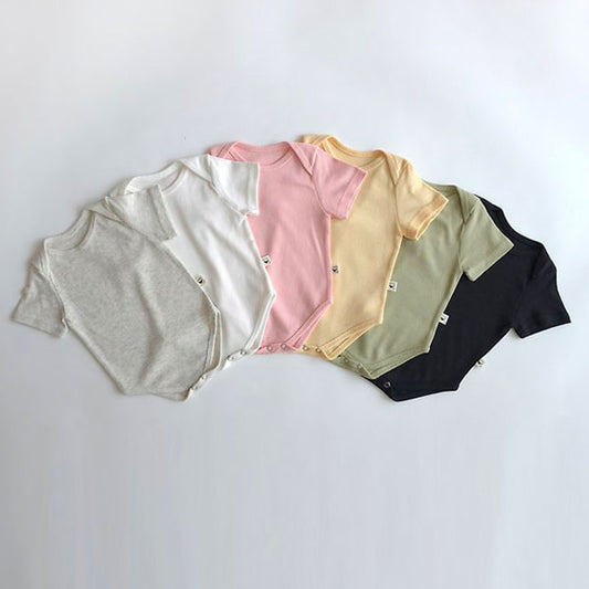 Soft Modal Short Sleeve Bodysuit Korean infant bodysuit in oatmeal made in Korea