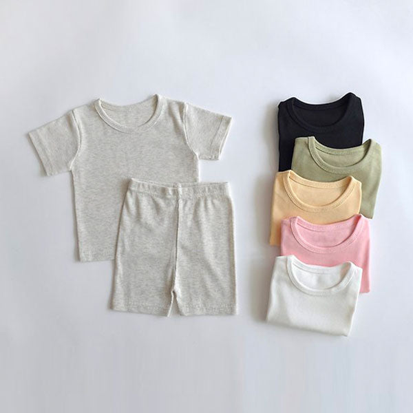 Soft Modal Short Sleeve Loungewear Korean toddler loungewear in oatmeal made in Korea