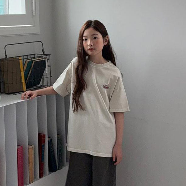 Camping Pigment Short Sleeve Tee Korean toddler t-shirt in blue made in Korea