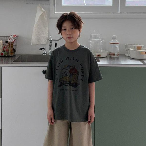 With Puppy Short Sleeve Tee Korean toddler t-shirt in off white made in Korea