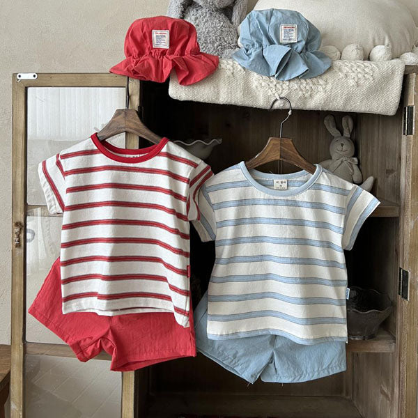 Double-Stripe Tee Korean toddler t-shirt in red made in Korea