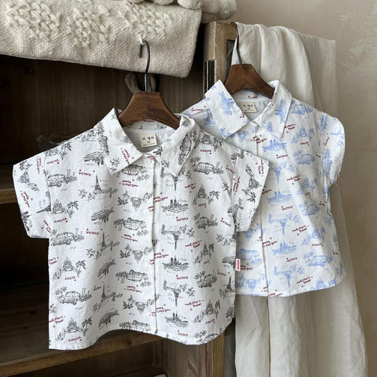 Eiffel Shirt Korean toddler shirt in sky blue made in Korea