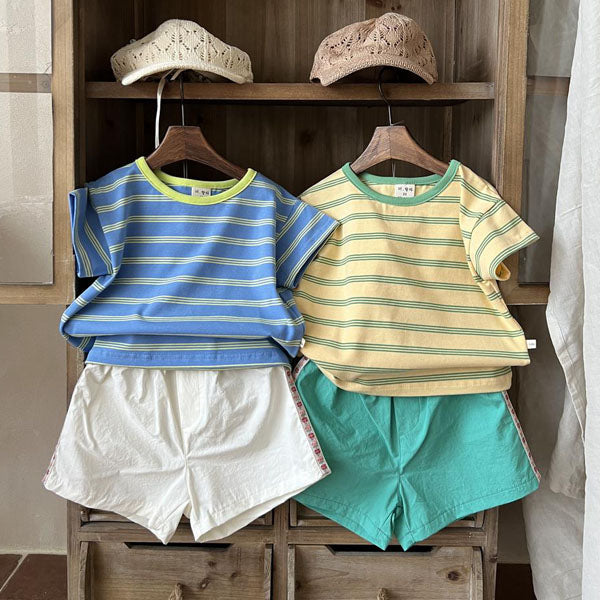 Triple-Stripe Tee Korean toddler t-shirt in yellow made in Korea