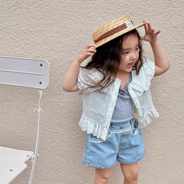 Ribbon Embroidered Blouse Korean toddler blouse in ivory made in Korea