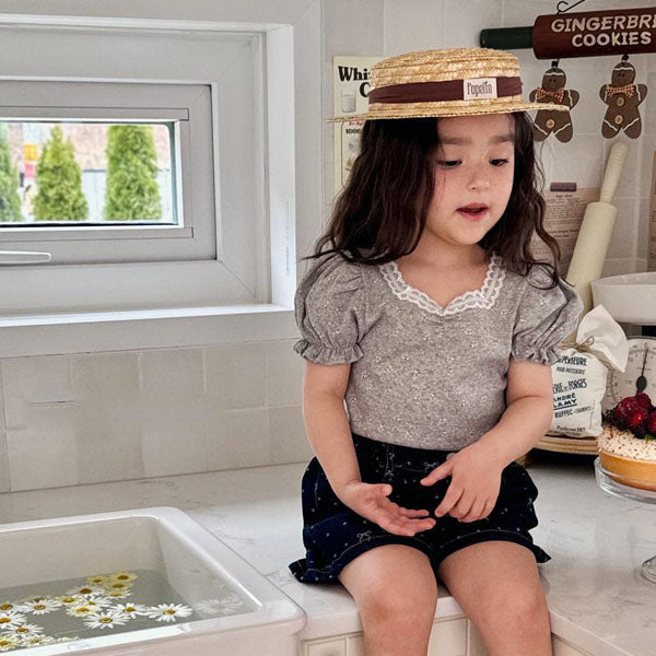 Floral Puff Tee Korean toddler t-shirt in heather made in Korea