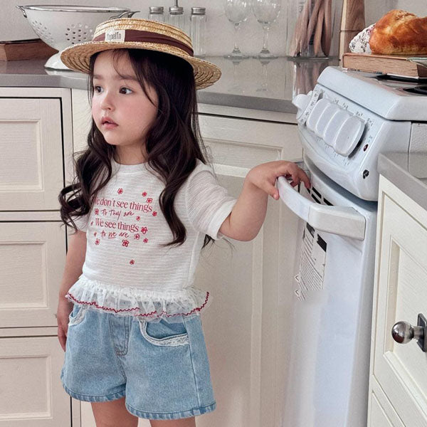 Bloom Ruffle Tee Korean toddler t-shirt in beige made in Korea