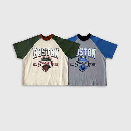 Boston Raglan Short Sleeve Tee Korean toddler t-shirt in blue made in Korea