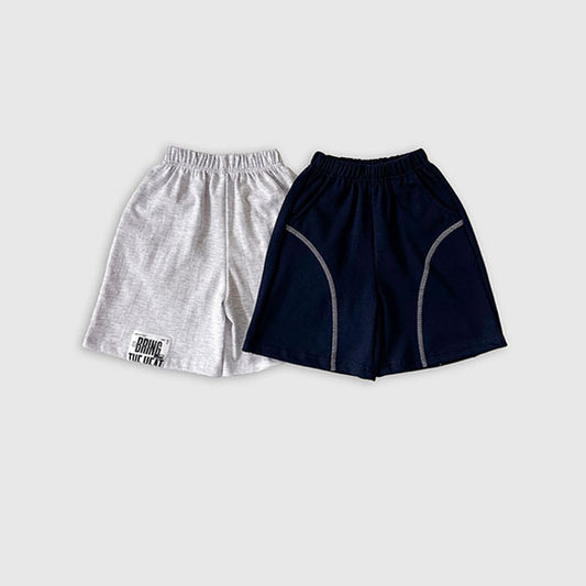 Engine Curve Label Shorts Korean toddler shorts in white oatmeal made in Korea