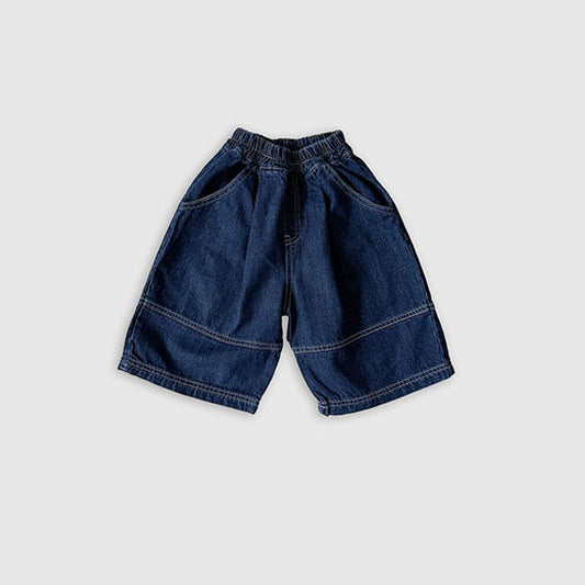 Denim Line 3/4-Length Wide Pants Korean toddler pants in deep blue made in Korea